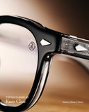 Close-up of a black-framed eyeglasses